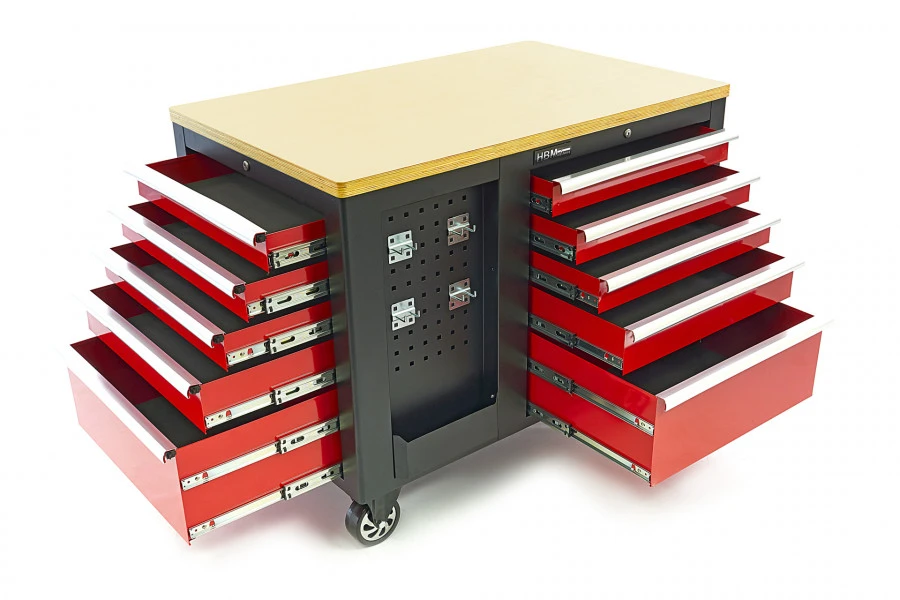 HBM Verrijdbare Gereedschapswagen, Werkbank Met Houten Werkblad 10 Laden, Rood Zwart 2 HBM Verrijdbare Gereedschapswagen, Werkbank Met Houten Werkblad 10 Laden, Rood Zwart - Afbeelding 2
