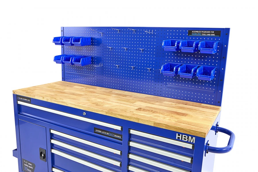 HBM Gereedschapswagen Met Achterwand, Houten Werkblad, 158 Cm, Blauw 9 HBM Gereedschapswagen Met Achterwand, Houten Werkblad, 158 Cm, Blauw - Afbeelding 9