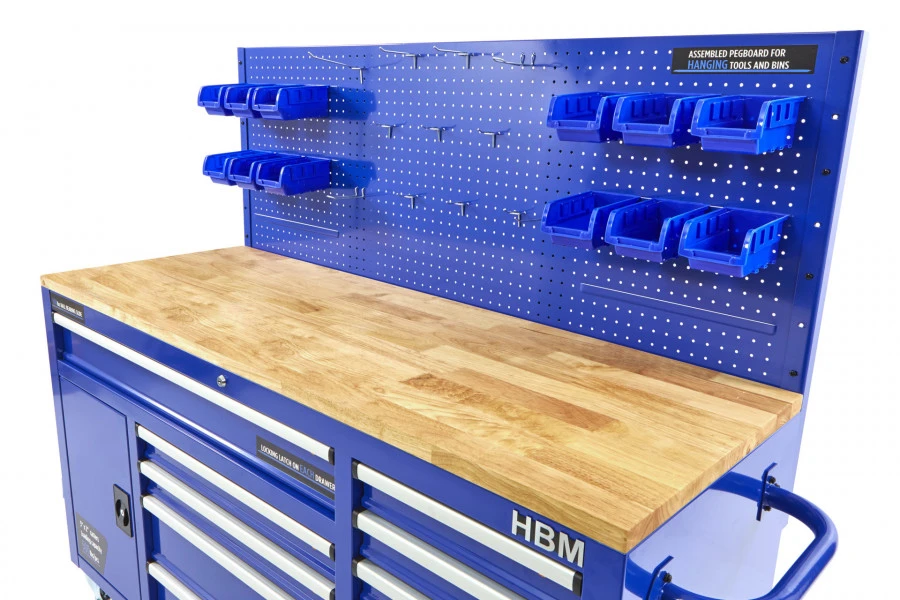 HBM Gereedschapswagen Met Achterwand, Houten Werkblad, 158 Cm, Blauw 10 HBM Gereedschapswagen Met Achterwand, Houten Werkblad, 158 Cm, Blauw - Afbeelding 10