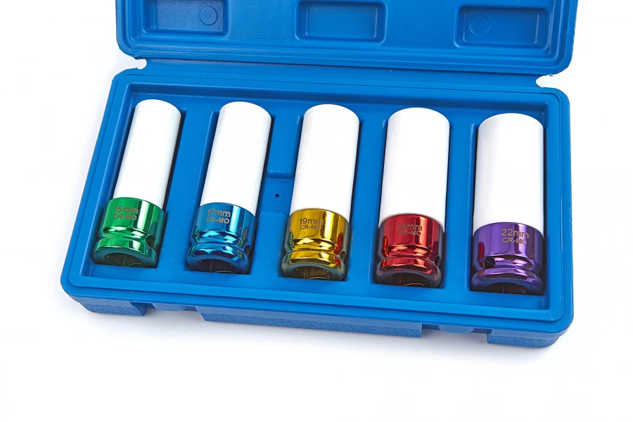 HBM 5 Delige Lange Krachtdoppenset Met Kunststof Beschermhulzen 1 HBM 5 Delige Lange Krachtdoppenset Met Kunststof Beschermhulzen