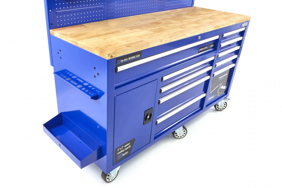 HBM Gereedschapswagen Met Achterwand, Houten Werkblad, 158 Cm, Blauw 12 HBM Gereedschapswagen Met Achterwand, Houten Werkblad, 158 Cm, Blauw - Afbeelding 12