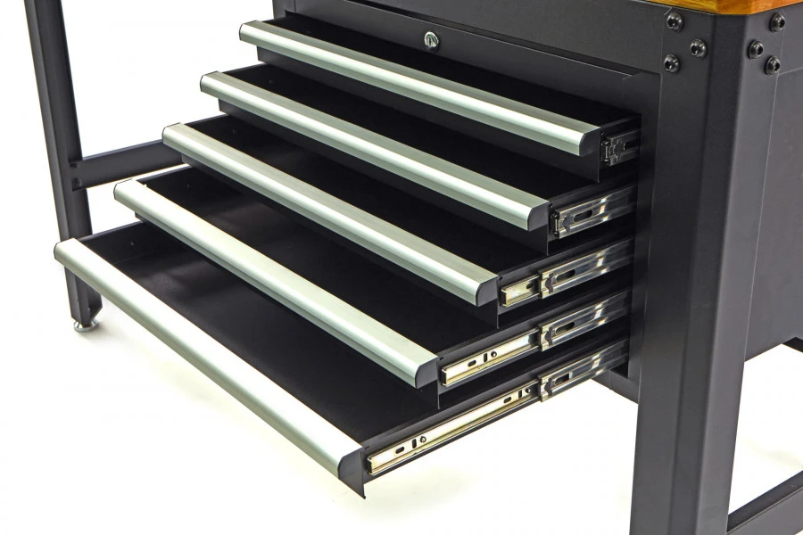HBM 156 Cm Professionele Werkbank Met 5 Laden En Houten Werkblad Zwart 3 HBM 156 Cm Professionele Werkbank Met 5 Laden En Houten Werkblad Zwart - Afbeelding 3