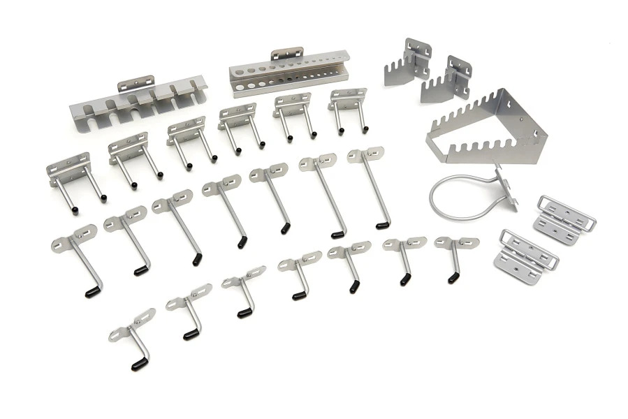 HBM Ophanghaken En Rekken 28-delig Voor Gereedschapsborden Met Vierkante Gaten 1 HBM Ophanghaken En Rekken 28-delig Voor Gereedschapsborden Met Vierkante Gaten