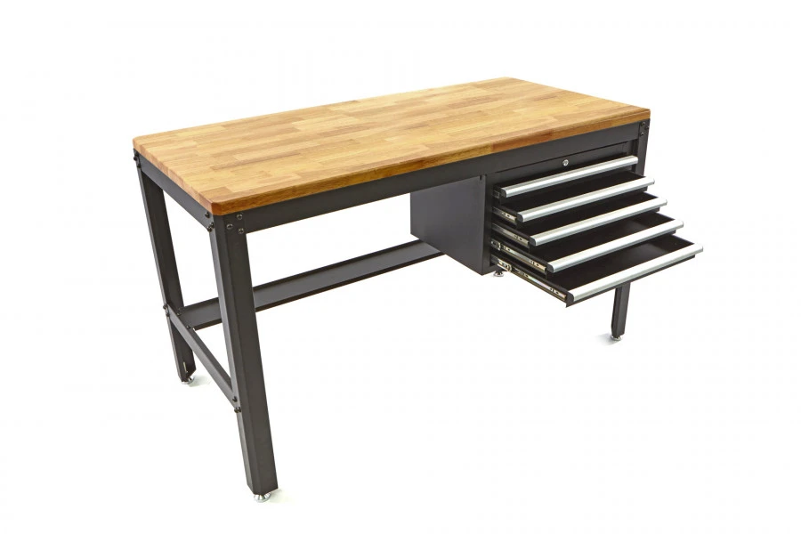 HBM 156 Cm Professionele Werkbank Met 5 Laden En Houten Werkblad Zwart 4 HBM 156 Cm Professionele Werkbank Met 5 Laden En Houten Werkblad Zwart - Afbeelding 4
