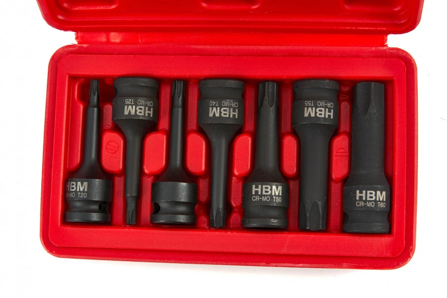 HBM 7 Delige Lange Torx Krachtdoppenset Met 3/8" Opname 2 HBM 7 Delige Lange Torx Krachtdoppenset Met 3/8" Opname - Afbeelding 2