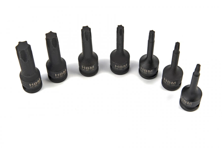 HBM 7 Delige Lange Torx Krachtdoppenset Met 3/8" Opname 1 HBM 7 Delige Lange Torx Krachtdoppenset Met 3/8" Opname