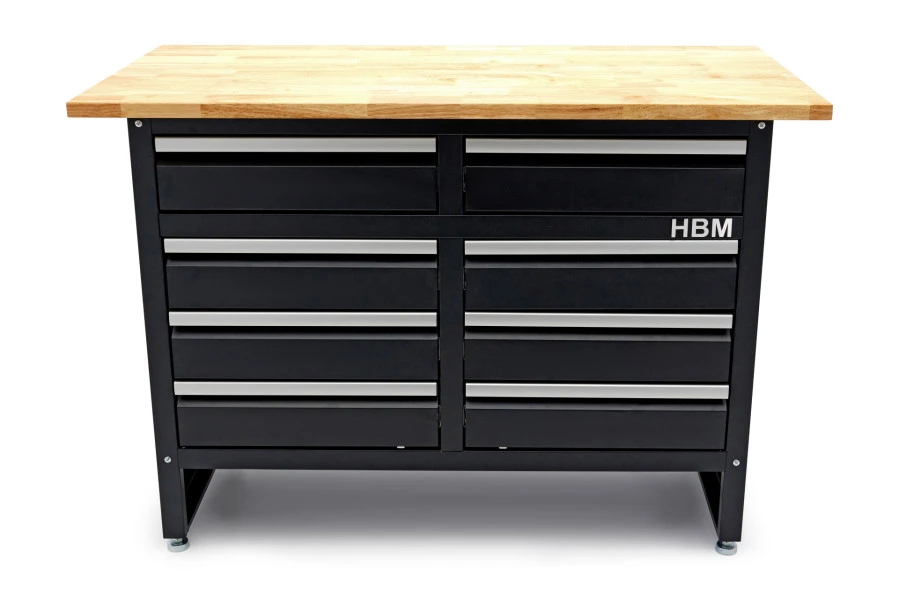HBM 120 Cm Werkbank Met 8 Laden En Massief Houten Werkblad 1 HBM 120 Cm Werkbank Met 8 Laden En Massief Houten Werkblad