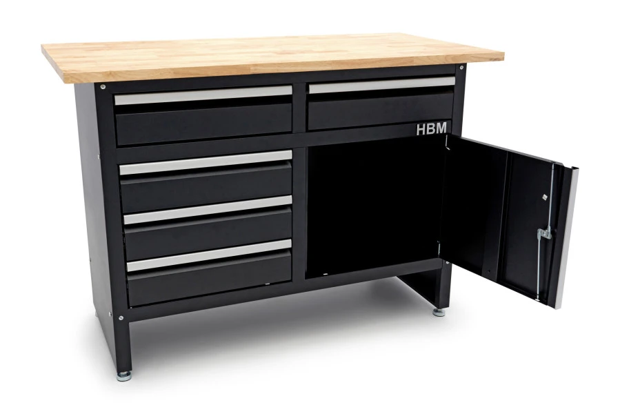 HBM 120 Cm Werkbank Met 5 Laden 1 Deur En Massief Houten Werkblad 4 HBM 120 Cm Werkbank Met 5 Laden 1 Deur En Massief Houten Werkblad - Afbeelding 4