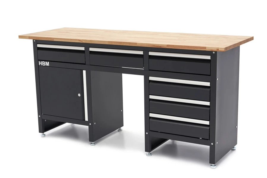 HBM 171 Cm Werkbank Met 6 Laden 1 Deur En Massief Houten Werkblad 1 HBM 171 Cm Werkbank Met 6 Laden 1 Deur En Massief Houten Werkblad