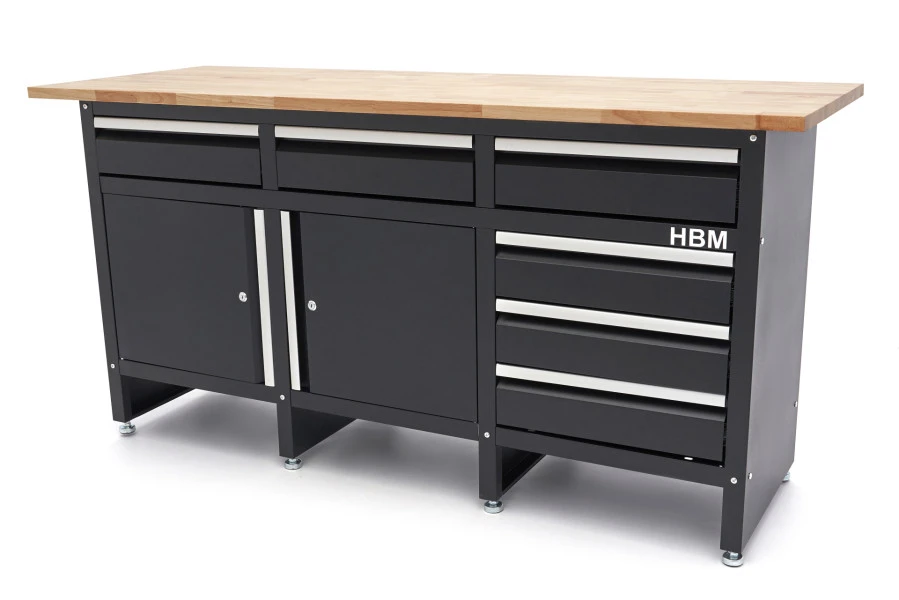 HBM 171 Cm Werkbank Met 6 Laden 2 Deuren En Massief Houten Werkblad 1 HBM 171 Cm Werkbank Met 6 Laden 2 Deuren En Massief Houten Werkblad
