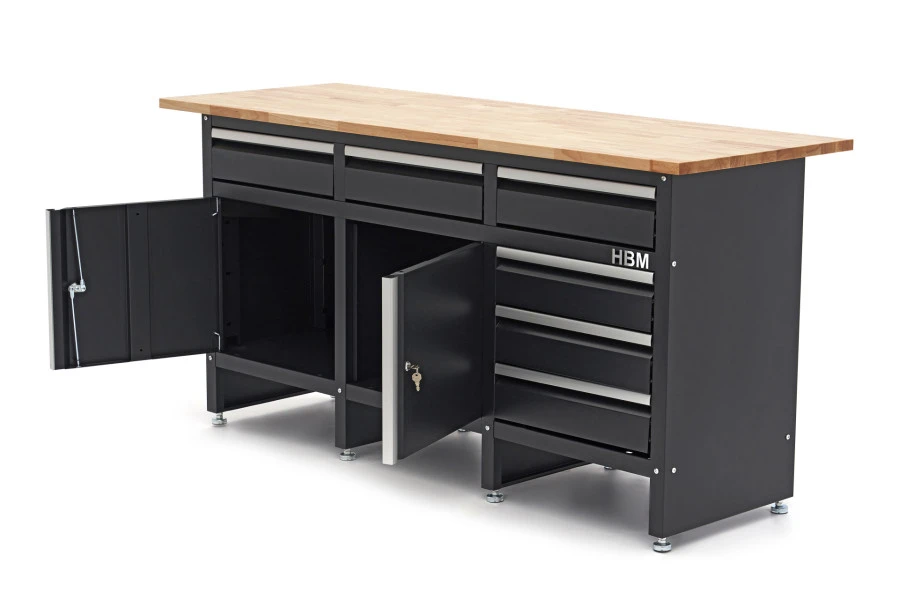 HBM 171 Cm Werkbank Met 6 Laden 2 Deuren En Massief Houten Werkblad 6 HBM 171 Cm Werkbank Met 6 Laden 2 Deuren En Massief Houten Werkblad - Afbeelding 6