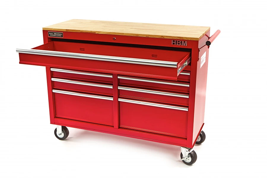 HBM Gereedschapswagen Met Houten Werkblad 117 Cm, Rood 2 HBM Gereedschapswagen Met Houten Werkblad 117 Cm, Rood - Afbeelding 2
