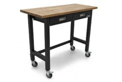 HBM Werkbank Met Massief Houten Blad, 2 Laden, Verrijdbaar, 122 Cm