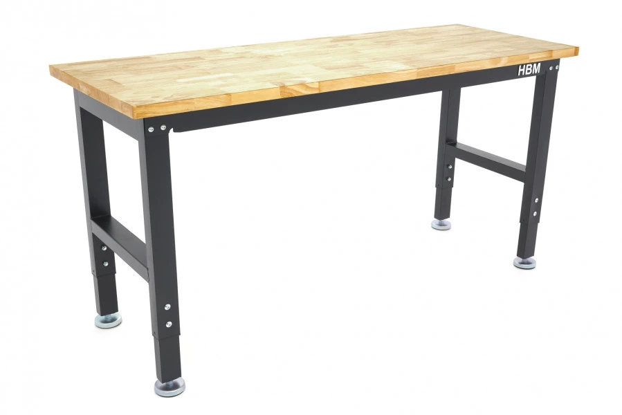 HBM Werkbank Met Massief Houten Blad, In Hoogte Verstelbaar, 152 Cm 1 HBM Werkbank Met Massief Houten Blad, In Hoogte Verstelbaar, 152 Cm