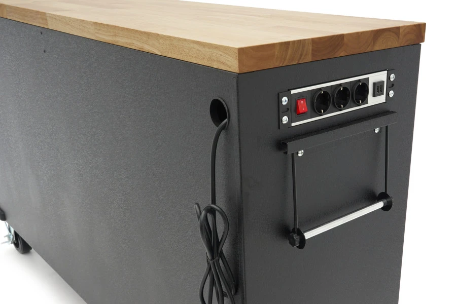 HBM Gereedschapswagen Met Houten Werkblad - 168 Cm - Grijs 14 HBM Gereedschapswagen Met Houten Werkblad - 168 Cm - Grijs - Afbeelding 14