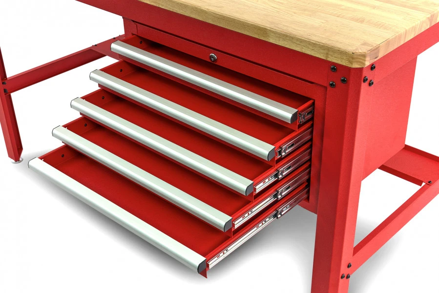 HBM 155 Cm Professionele Werkbank Met 5 Laden En Houten Werkblad, ROOD 3 HBM 155 Cm Professionele Werkbank Met 5 Laden En Houten Werkblad, ROOD - Afbeelding 3